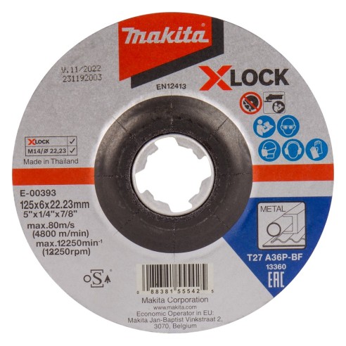 Makita E-00393 Disco abrasivo XLock 125x6,0mm Grana A36P per Metalli