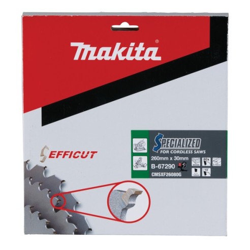 Makita B-67290 Lama efficut T.C.T. x legno d. 260x30mm 80T
