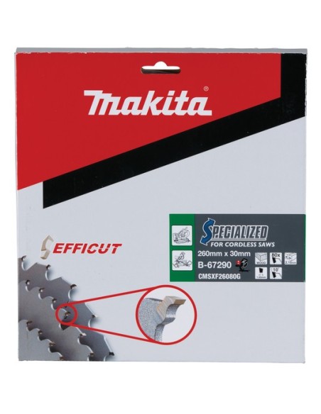 Makita B-67290 Lama efficut T.C.T. x legno d. 260x30mm 80T