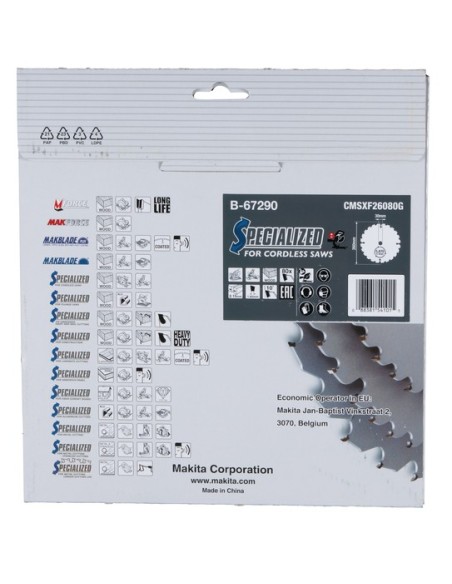 Makita B-67290 Lama efficut T.C.T. x legno d. 260x30mm 80T