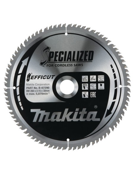 Makita B-67290 Lama efficut T.C.T. x legno d. 260x30mm 80T