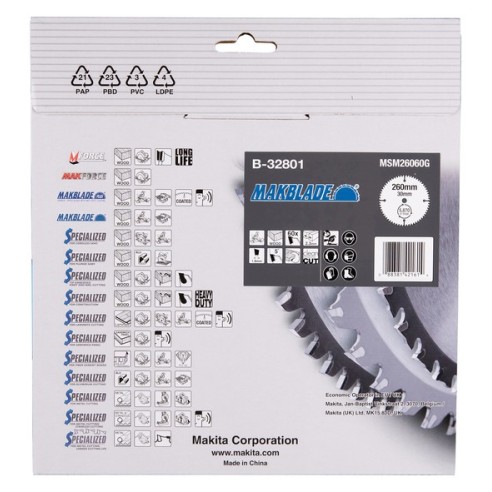 Makita B-32801 Lama MakBlade T.C.T. x legno 260x30mm 60Z