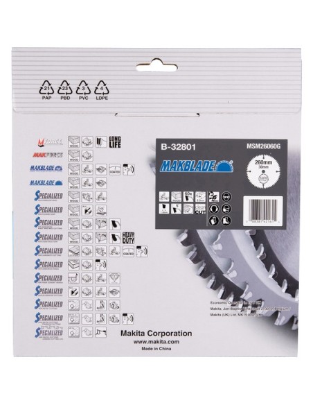Makita B-32801 Lama MakBlade T.C.T. x legno 260x30mm 60Z