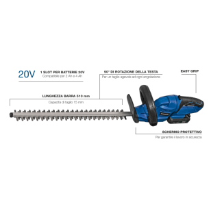 Hyundai 25400 Tagliasiepi a batteria 20V, barra 510mm - Con batteria 2