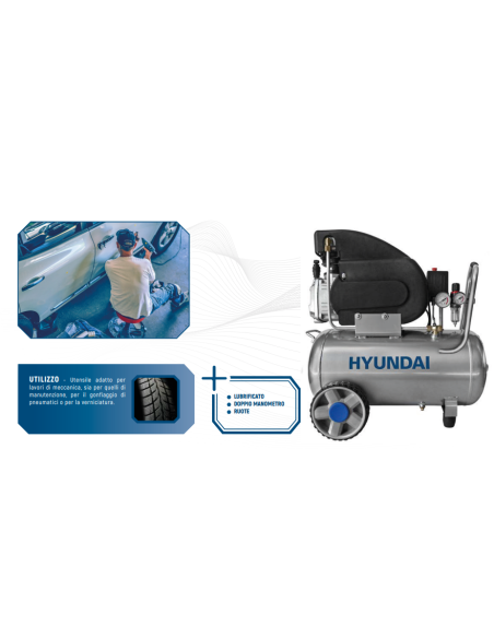 Hyundai 65650 Compressore lubrificato, pressione 8bar, serbatoio 24L
