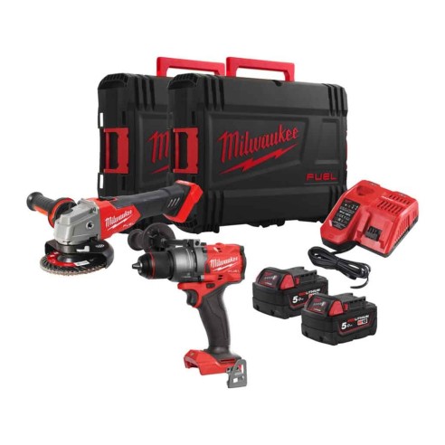 Milwaukee M18 FPP2E3-502X KIT M18 FUEL Trapano a percussione e smerigliatrice angolare - Con 2 batterie 4933492516