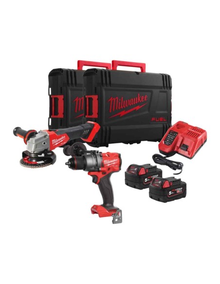 Milwaukee M18 FPP2E3-502X KIT M18 FUEL Trapano a percussione e smerigliatrice angolare - Con 2 batterie 4933492516