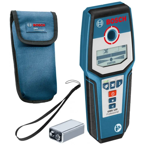 Bosch 0601081000 rilevatore gms 120 - prof. rilevam. max 120mm - oggetti: met. ferrosi (ferro) + met. non ferrosi (rame) + cavi