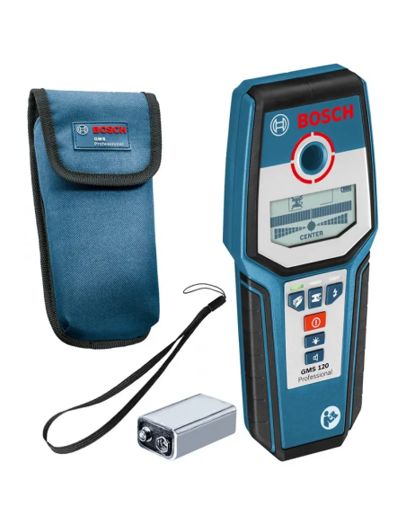 Bosch 0601081000 rilevatore gms 120 - prof. rilevam. max 120mm - oggetti: met. ferrosi (ferro) + met. non ferrosi (rame) + cavi