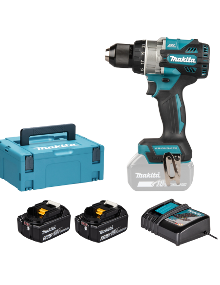 Makita DHP492RTJ Trapano avvitatore con percussione, 141Nm, Brushless - Con 2 batterie 18V 5.0Ah